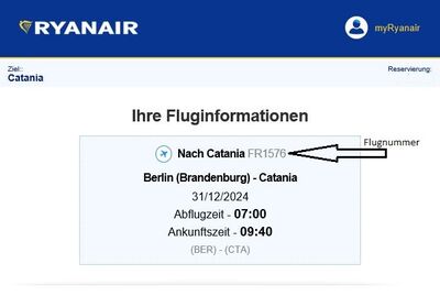 Flugnummer auf der Buchungsbestätigung
