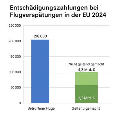Grafik über die Entschädigungszahlungen bei Flugverspätungen in der EU 2024