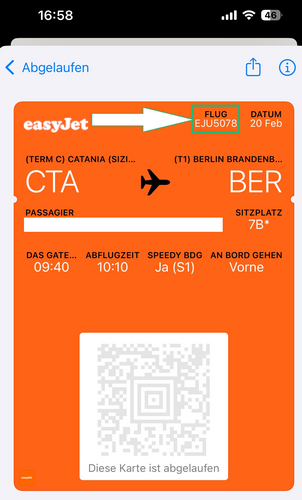 Flugnummer auf dem E-Ticket