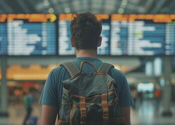 Person am Flughafen Flug gestrichen
